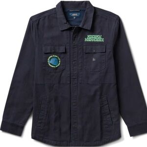 Navy Button-Up Shirt with Embroidered Patches